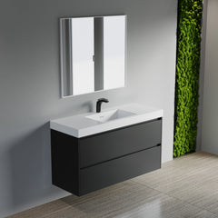 Dowell 48" Wall-Mounted Floating Bathroom Vanity – Pre-Assembled, White/Black, with Two Drawers and a Double/Single Resin Basin - 004 48 Series