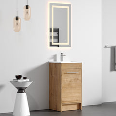 Dowell 18" Unassembled Freestanding Bathroom Vanity Kit with White Ceramic Basin - One or Two Soft-Close Doors, One Shelf - 012 Series - Oak Natural