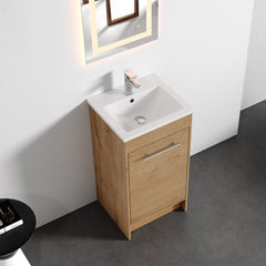 Dowell 18" Unassembled Freestanding Bathroom Vanity Kit with White Ceramic Basin - One or Two Soft-Close Doors, One Shelf - 012 Series - Oak Natural