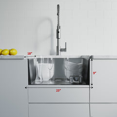 Dowell 23" Kitchen Undermount Sink - 9" Deep Bowl, Small Radius Corners, Stainless Steel 18 Gauge - 6005 Series