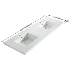 Dowell 73" Bathroom Topmount Resin Basin with Overflow - Two 18" Sinks, 4-3/8" Deep - 000 7322BP Series