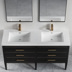 Dowell 60-7/8" Bathroom Topmount Resin Basin with Overflow - Two 19-3/4" Sinks, 4-3/4" Deep - 000 6122BP Series