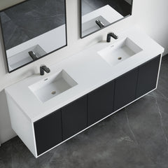 Dowell 73" Bathroom Topmount Resin Basin with Overflow - Two 18" Sinks, 4-3/8" Deep - 000 7322BP Series