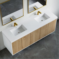 Dowell 73" Bathroom Topmount Resin Basin with Overflow - Two 18" Sinks, 4-3/8" Deep - 000 7322BP Series