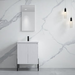 Dowell 24" Fluted Design Vanity Set – Modern Pre-Assembled Bathroom Cabinet with Soft-Close Doors & Shelf, Ceramic/Resin Basin, Black/Golden Legs - 002 24 Series