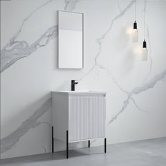 Dowell 24" Fluted Design Vanity Set – Modern Pre-Assembled Bathroom Cabinet with Soft-Close Doors & Shelf, Ceramic/Resin Basin, Black/Golden Legs - 002 24 Series