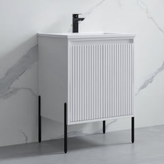 Dowell 24" Fluted Design Vanity Set – Modern Pre-Assembled Bathroom Cabinet with Soft-Close Doors & Shelf, Ceramic/Resin Basin, Black/Golden Legs - 002 24 Series