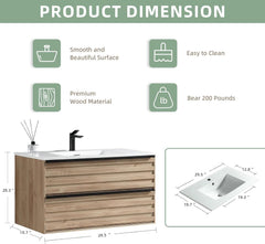 Dowell 30" Vanity with Sink, Modern Vanity Bathroom with 2 Extra Big Drawers, Wall Mounted Floating - 003 Series