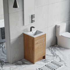 Dowell 18"  Unassembled Freestanding Bathroom Vanity Kit with White Ceramic Basin -  One or Two Soft-Close Doors, One Shelf - 012 Series - Oak Natura