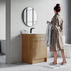 Dowell 24“ Unassembled Freestanding Bathroom Vanity Kit with White Ceramic Basin -  One or Two Soft-Close Doors, One Shelf - 012 Series - Oak Natural