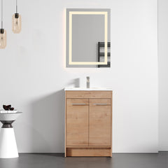 Dowell 24“ Unassembled Freestanding Bathroom Vanity Kit with White Ceramic Basin -  One or Two Soft-Close Doors, One Shelf - 012 Series - Oak Natural