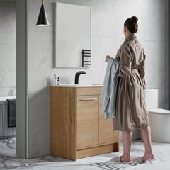 Dowell 30" Unassembled Freestanding Bathroom Vanity Kit with White Ceramic Basin -  One or Two Soft-Close Doors, One Shelf - 012 Series - Oak Natural