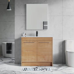 Dowell 36" Unassembled Freestanding Bathroom Vanity Kit with White Ceramic Basin -  One or Two Soft-Close Doors, One Shelf - 012 Series - Oak Natural