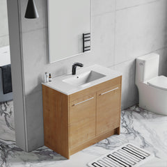 Dowell 36" Unassembled Freestanding Bathroom Vanity Kit with White Ceramic Basin -  One or Two Soft-Close Doors, One Shelf - 012 Series - Oak Natural