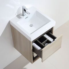 Dowell 18" to 48" Wall-Mounted Bathroom Vanity with Single Basin –  One Soft-Close Drawer, One Open Shelf (48" Adds Two Soft-Close Doors) - 015 Series - Grey Ashtree