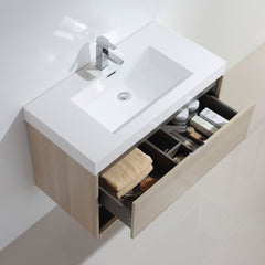 Dowell 36" Wall-Mounted Bathroom Vanity with Single Basin –  One Soft-Close Drawer, One Open Shelf - 015 Series - Grey Ashtree