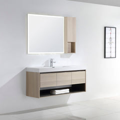 Dowell 48" Wall-Mounted Bathroom Vanity with Single Basin –  One Soft-Close Drawer, One Open Shelf - 015 Series - Grey Ashtree