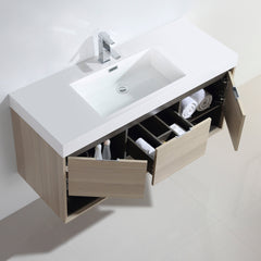 Dowell 48" Wall-Mounted Bathroom Vanity with Single Basin –  One Soft-Close Drawer, One Open Shelf - 015 Series - Grey Ashtree