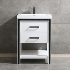 Dowell  24" to 72" Freestanding White Bathroom Vanity with Single/Double Basin - One/Two Soft-Close Drawers and One/Two Open Shelves - 028 Series