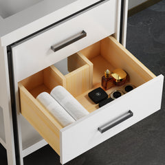 Dowell  24" to 72" Freestanding White Bathroom Vanity with Single/Double Basin - One/Two Soft-Close Drawers and One/Two Open Shelves - 028 Series