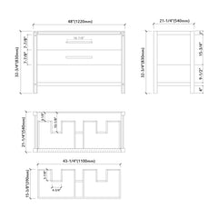 Dowell  48" Freestanding White Bathroom Vanity with Double Basin - One/Two Soft-Close Drawers and One/Two Open Shelves - 028 Series