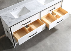 Dowell 72" Freestanding White Bathroom Vanity with Double Basin - One/Two Soft-Close Drawers and One/Two Open Shelves - 028 Series
