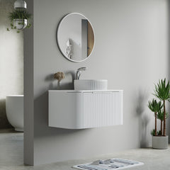 Dowell 36" Wall-Mounted/Floating Fluted Bathroom Vanity Combination Set - One 24" Fluted Base Vanity, Two Fluted Arc Sides, One Sintered Stone Top, One Fluted Vessel Sink - 032 36R Series