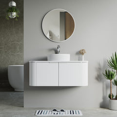 Dowell 42" Wall-Mounted/Floating Fluted Bathroom Vanity Combination Set - One 30" Fluted Base Vanity, Two Fluted Arc Sides, One Sintered Stone Top, One Fluted Vessel Sink - 032 42R Series