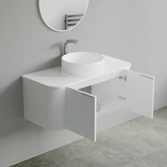Dowell 42" Wall-Mounted/Floating Fluted Bathroom Vanity Combination Set - One 30" Fluted Base Vanity, Two Fluted Arc Sides, One Sintered Stone Top, One Fluted Vessel Sink - 032 42R Series