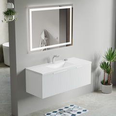Dowell 48" Wall-Mounted/Floating Fluted Bathroom Vanity with Single/Double Basin – Three Soft-Close Doors - 032 48 Series