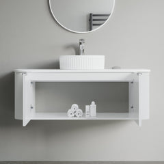 Dowell 48" Wall-Mounted/Floating Fluted Bathroom Vanity Combination Set - One 36" Fluted Base Vanity, Two Fluted Arc Sides, One Sintered Stone Top, With/Without One Fluted Vessel Sink - 032 48R Series