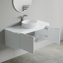 Dowell 48" Wall-Mounted/Floating Fluted Bathroom Vanity Combination Set - One 36" Fluted Base Vanity, Two Fluted Arc Sides, One Sintered Stone Top, With/Without One Fluted Vessel Sink - 032 48R Series