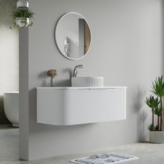 Dowell 48" Wall-Mounted/Floating Fluted Bathroom Vanity Combination Set - One 36" Fluted Base Vanity, Two Fluted Arc Sides, One Sintered Stone Top, With/Without One Fluted Vessel Sink - 032 48R Series