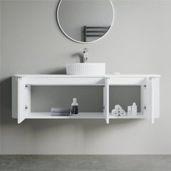 Dowell 60" Wall-Mounted/Floating Fluted Bathroom Vanity Combination Set - One 48" Fluted Base Vanity, Two Fluted Arc Sides, One Sintered Stone Top, One/Two One Fluted Vessel Sinks - 032 60R Series