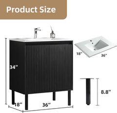 Dowell 36 Inch Bathroom Vanity with Sink Combo,Freestanding Bathroom Sink Cabinet with Ceramic Basin 2 Soft Closing Doors Wood Sink Vanity,Adjustable Shelves - 042 36 Series