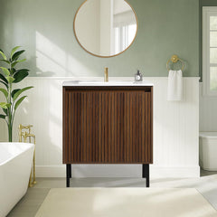 Dowell 36 Inch Bathroom Vanity with Sink Combo,Freestanding Bathroom Sink Cabinet with Ceramic Basin 2 Soft Closing Doors Wood Sink Vanity,Adjustable Shelves - 042 36 Series