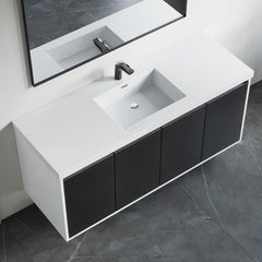 Dowell 60" Wall-Mounted or Freestanding Bathroom Vanity Set – White Assembled Vanity Base with 4 Soft-Close Doors & White Resin Single Basin Sink - 057 60 Series