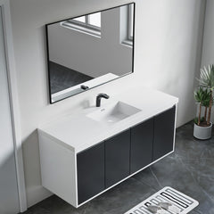 Dowell 60" Wall-Mounted or Freestanding Bathroom Vanity Set – White Assembled Vanity Base with 4 Soft-Close Doors & White Resin Single Basin Sink - 057 60 Series