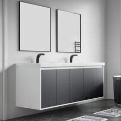 Dowell 72" Wall-Mounted or Freestanding Bathroom Vanity Set – White Assembled Vanity Base with 5 Soft-Close & White Resin Double Basin Sink- 057 72 Series