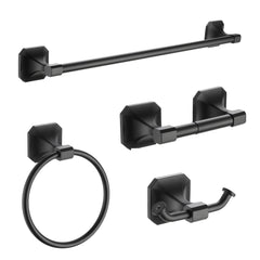 Dowell 4-Piece Bathroom Accessory Set- Rectangular Design - Bath Towel Bar, Hand Towel Ring, Toilet Paper Holder, Towel/Robe Hook - 1004 41 Series