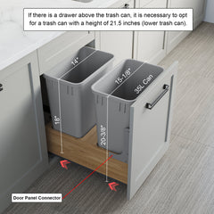 Dowell 18" Double Pull Out Wood Waste Container with Full Extension Soft-Close Slides, Bottom Mount