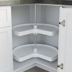 Dowell 2-Tier Lazy Susan - Kidney Shape for Corner Base Cabinets, Plastic Shelves, Swivel, White - 4011 270 Series