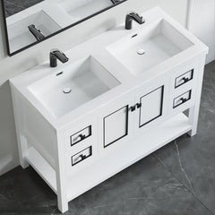 Dowell 48-7/8" Bathroom Topmount Resin Basin with Overflow - Two 19-3/4"Sinks, 4-3/4" Deep - 000 4922BP Series