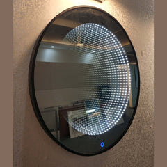 Dowell 28" Round LED Tunnel Wall Mirror - Touch Switch Light, Black Metal Frame - 5006 027 10ML