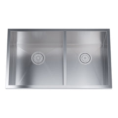 Dowell 33" L x 20" W Handcrafted Undermount Kitchen Sink 16 Gauge Stainless Steel 10" Depth Double Bowl With Grid Strainer