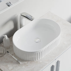 Dowell 6004 Modern Bathroom Design Fluted Oval Ceramic Vessel Sink