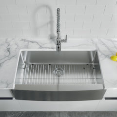 Dowell 35-7/8" L x 20-3/4" W Handcrafted Apron-Front Farmhouse Undermount Kitchen Sink 16 Gauge Stainless Steel 10" Depth Single Bowl With Grid Strainer