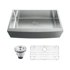 Dowell 35-7/8" L x 20-3/4" W Handcrafted Apron-Front Farmhouse Undermount Kitchen Sink 16 Gauge Stainless Steel 10" Depth Single Bowl With Grid Strainer