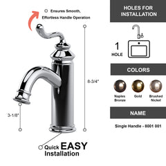 Dowell Bathroom Sink Faucet - 8001 001  Series - Low Arc, Single Handle, Single Hole