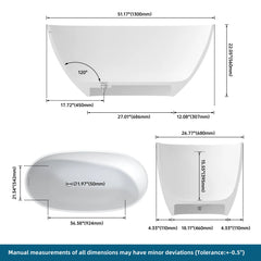 Dowell 51" Freestanding Compact Soaking Solid Surface Bathtub-BT033 Series